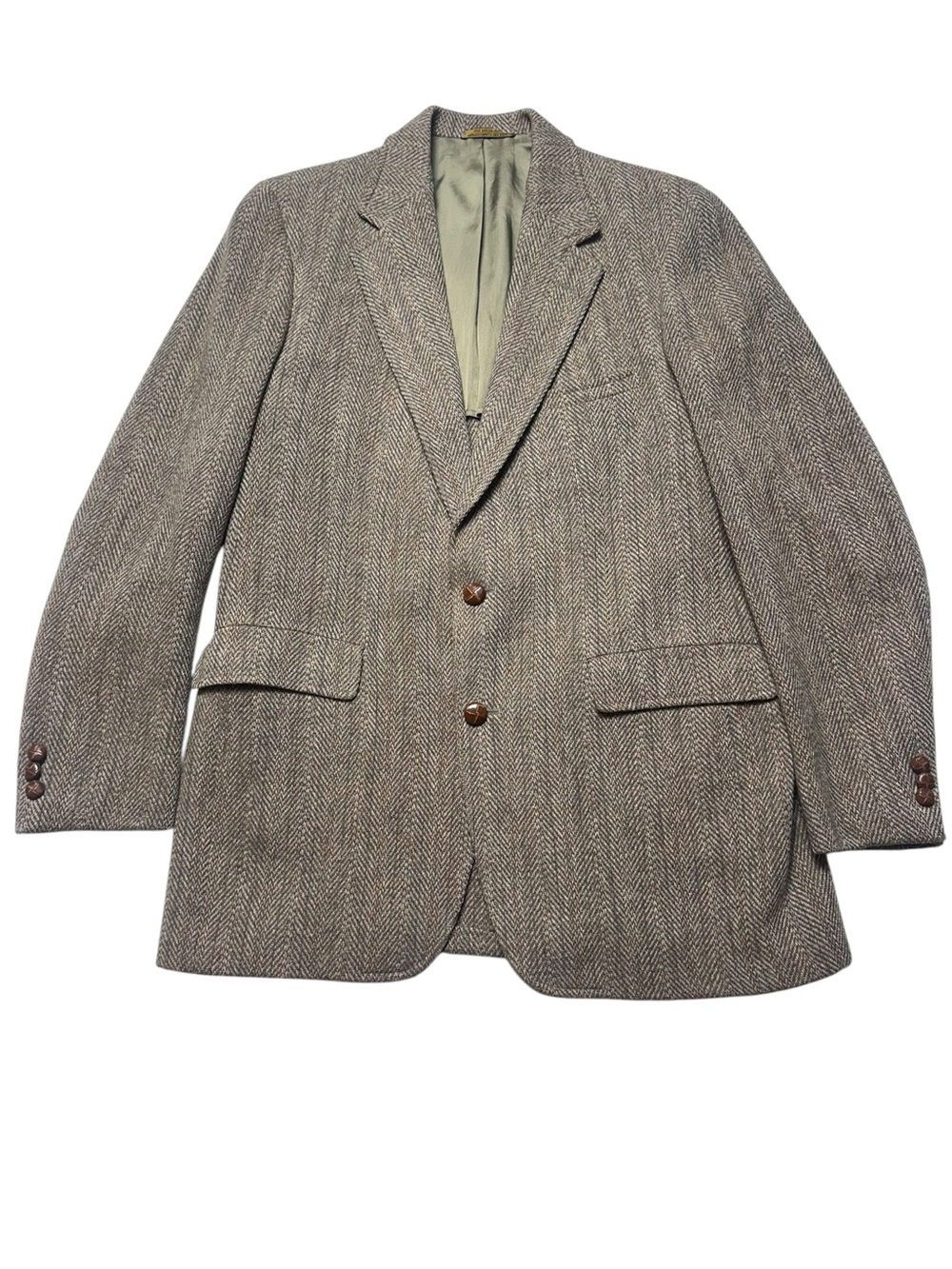 Vintage Jos A Bank 42R Wool Herringbone Tweed Blazer Sport Coat Dark Academia